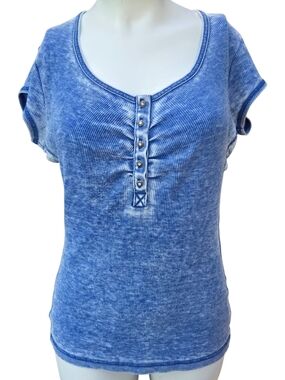 Guess Blue Washed Short Sleeve Henley Top
